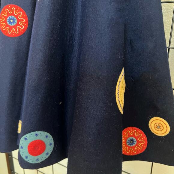 Vintage 50s Rare Navy Felt Embroidered Button Floral Circle Skirt S - Picture 5 of 7